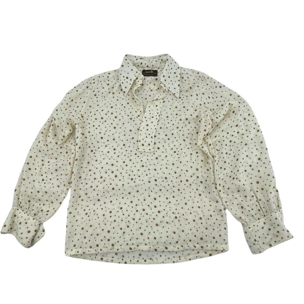 Sears Women's The Put On Shop Blouse Polka Dot Cream Rayon Vintage 1970s